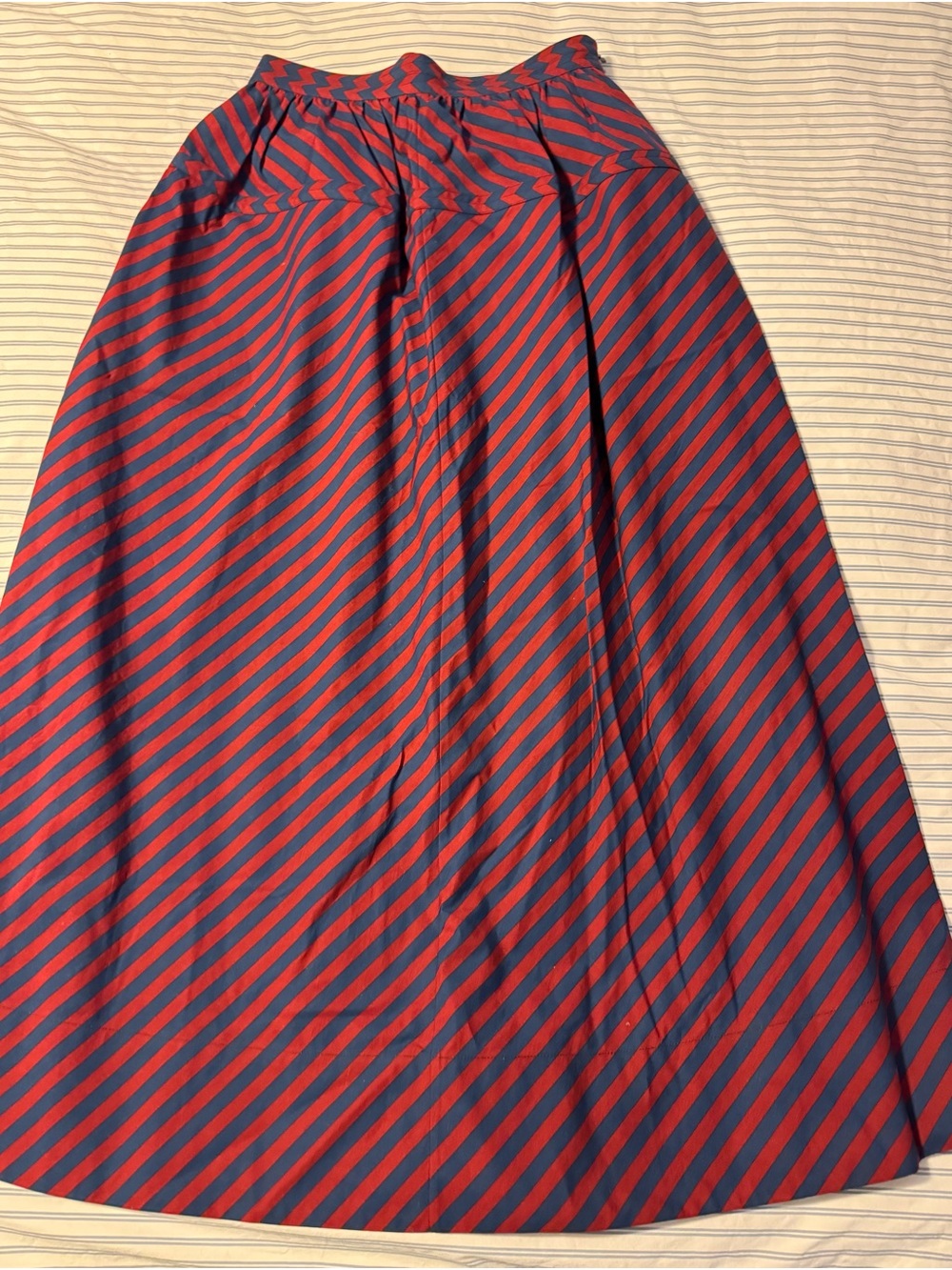 Tory Burch Red and Navy Diagonal-Stripe Maxi Skirt